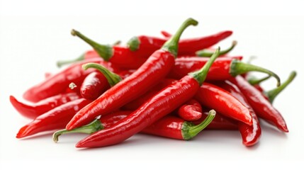 Pile of dried red hot chilies isolated on a white background 