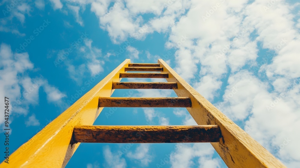 Poster minimalist image of a ladder extending up into the sky symbolizing ambition growth and the pursuit o