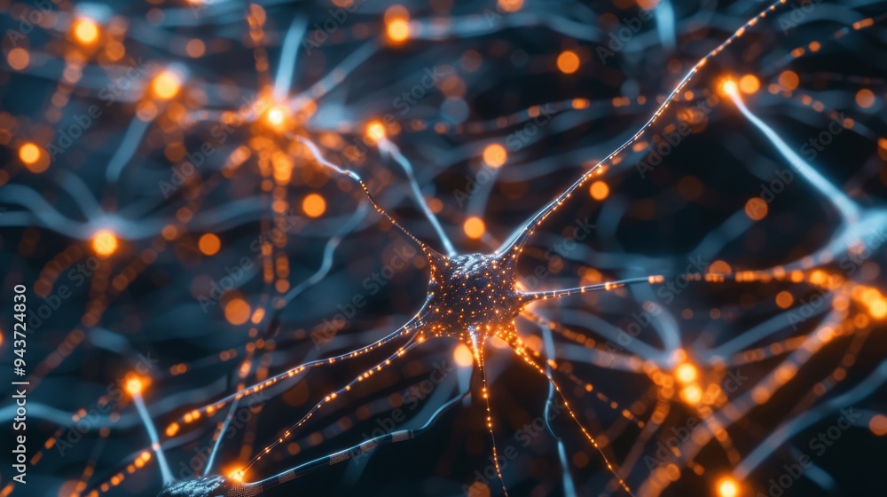 Poster AI neural network with glowing nodes