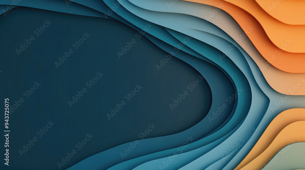 Aufkleber layered waves of color, abstract composition features flowing, layered shapes in deep blue, serene t