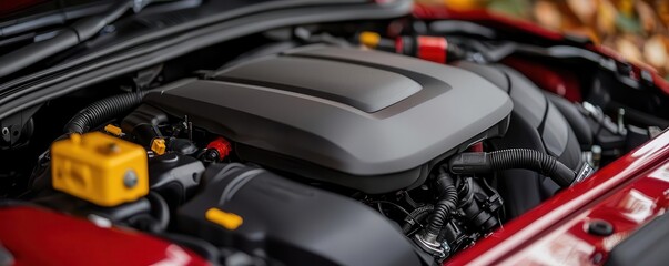 Fototapeta premium Precision-tuned V6 engine with enhanced throttle response for lightning-fast acceleration, car motor performance, tuned acceleration