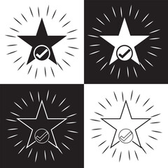 Star favorite sign web icon with tick sign design element. Flat style design icon. line and solid  icon set. Vector illustration. EPS 10