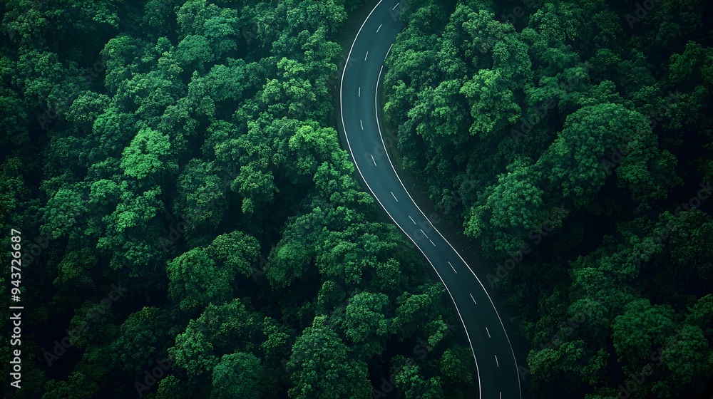 Poster winding forest road a mysterious journey through nature s realm symbolizing the unknown with ample c