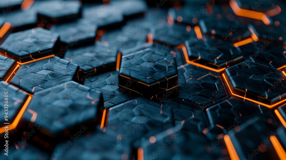 Poster Blockchain technology with hexagonal patterns