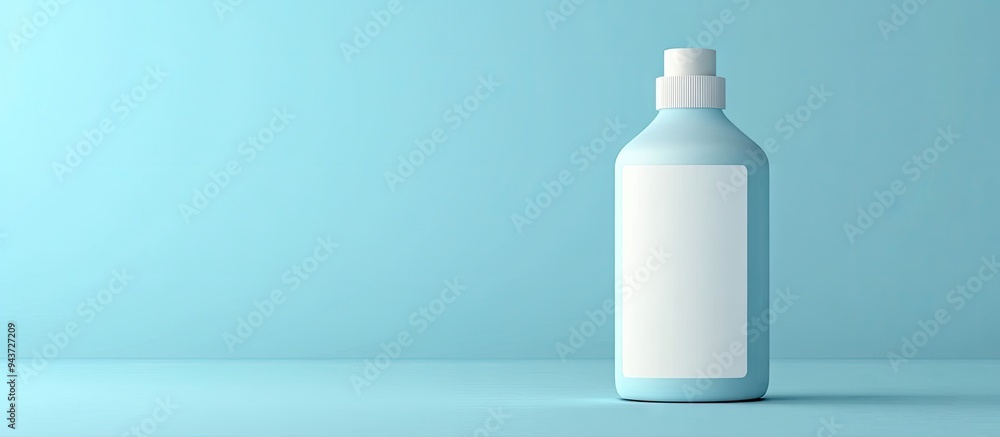 Poster white bottle shampoo mockup with a blank label on a blue background beauty and health care bottle. w