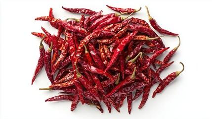 Fototapeta premium Pile of dried red chilies isolated on a white background 
