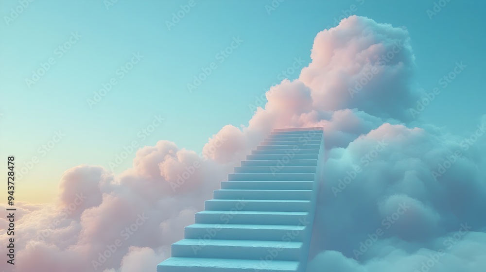 Poster a staircase leading up to the clouds symbolizing the concept of the journey towards achieving one s 