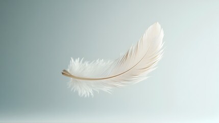Obraz premium Ethereal feather floating weightlessly in the serene air symbolizing lightness grace and freedom The delicate feather drifts gently