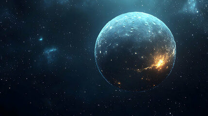 Obraz premium A rocky planet with a glowing core, surrounded by a starry sky.