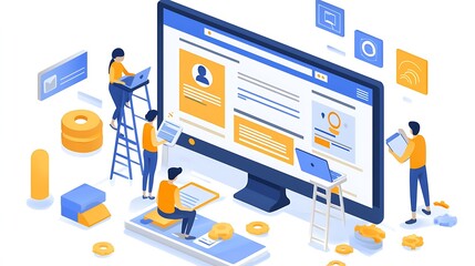 A web design and development team collaborates on a website project, working together to create something innovative.