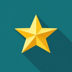 Fototapeta premium Golden Star with Long Shadow on Teal Background