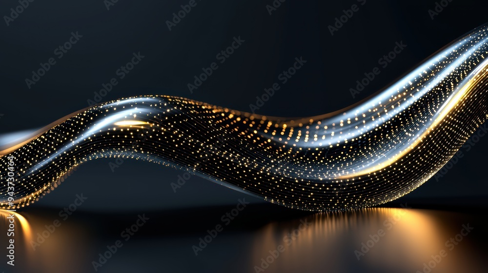 Poster a flowing wave of light with shimmering particles creates mesmerizing effect, evoking sense of elega