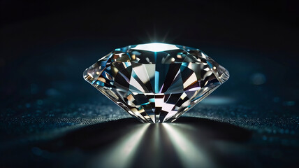 Bright Sparkling Diamond on Dark Background, Perfectly Cut Gemstone Displaying Clarity and Brilliance, Jewel in the Dark, new stock image illustration AI
