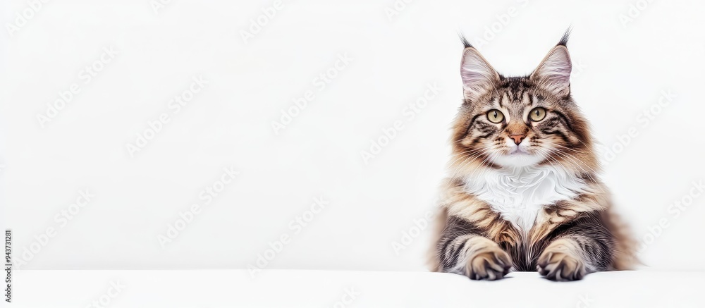 Fototapete maine coon cat on a white isolated background in a horizontal layout. with copy space image. place f