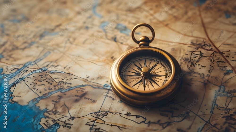 Poster compass lying on map symbolizing direction navigation and the path to success this image represents 
