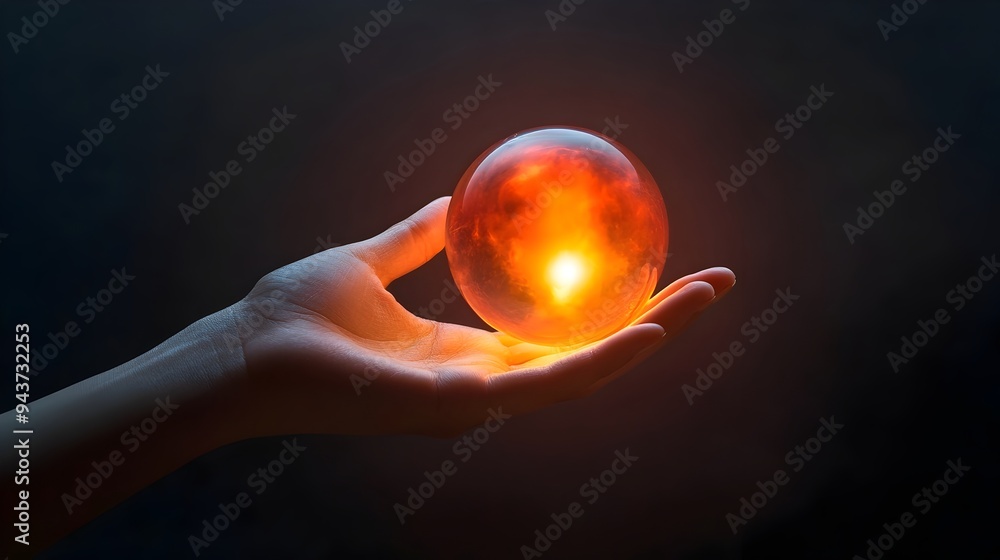 Poster a hand holding a glowing pulsating orb of energy symbolizing the power of knowledge creativity and f