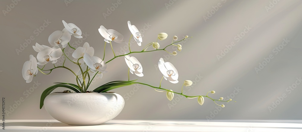 Fototapete orchids in a vase against a white background. with copy space image. place for adding text or design