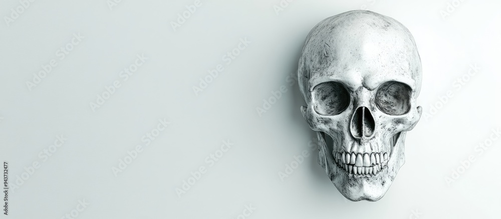 Poster Skull on Halloween evening against a white background. with copy space image. Place for adding text or design