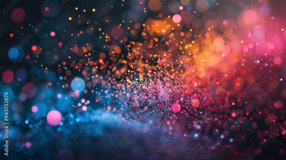 Poster colorful particles in motion on a dark background