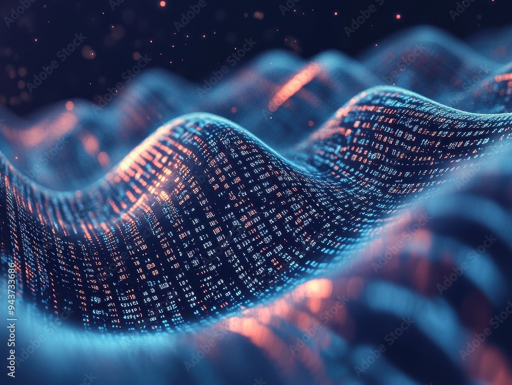 Poster abstract digital wave with glowing numbers and bokeh lights - futuristic technology background