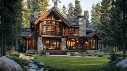 Rustic Log Cabin nestled in a Forest