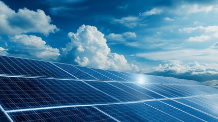 Solar Panels Under Bright Blue Sky