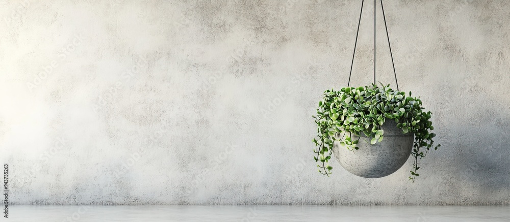 Aufkleber a hanging planter with a succulent on a white concrete wall. with copy space image. place for adding