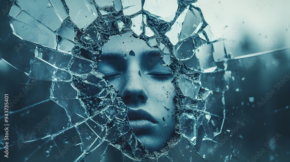Poster shattered mirror reflecting the complexity and fragmentation of self symbolizing the diverse emotion