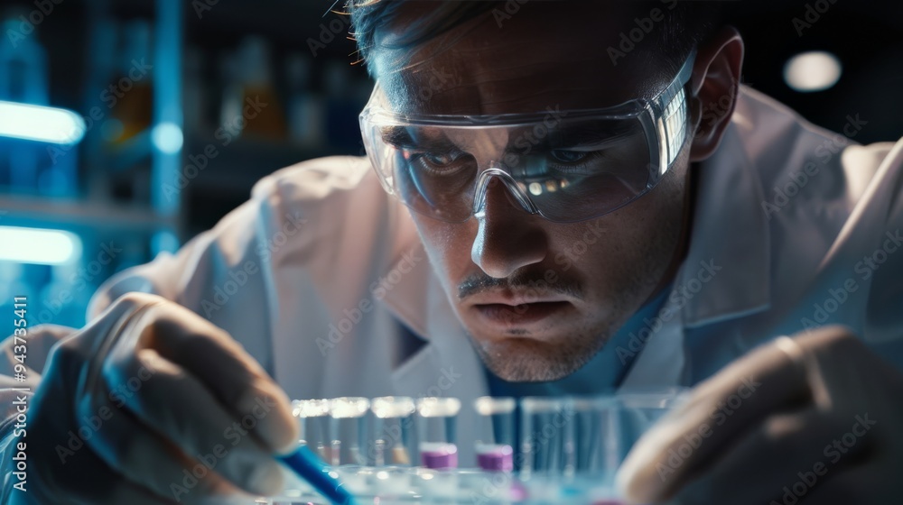 Aufkleber detailed image of a scientist analyzing a gel electrophoresis result with visible bands and markers 