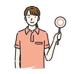 丸を出す女性ヘルパー