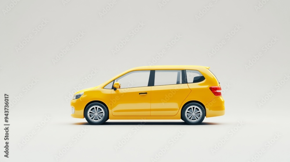 Poster a 3d single icon of a modern taxi designed with sleek lines and a bright yellow color rendered in a 