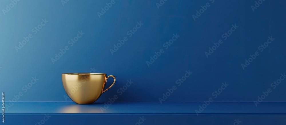 Aufkleber gold cup alongside a first place medal on a table next to a blue wall. with copy space image. place 