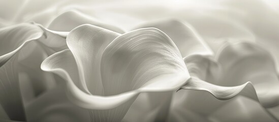 Abstract macro photography of a Calla flower featuring intricate details Black and white photography The image displays a noticeable grain texture at maximum size. with copy space image