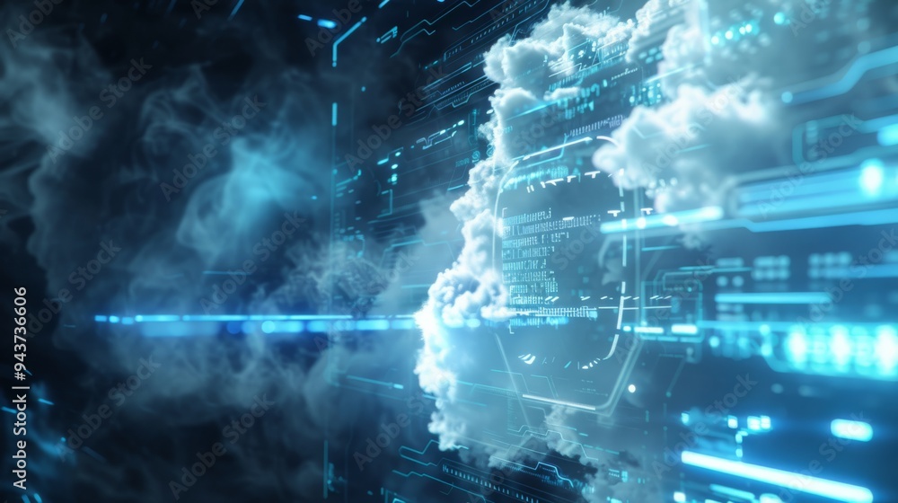 Poster Digital cloud computing interface with holographic elements