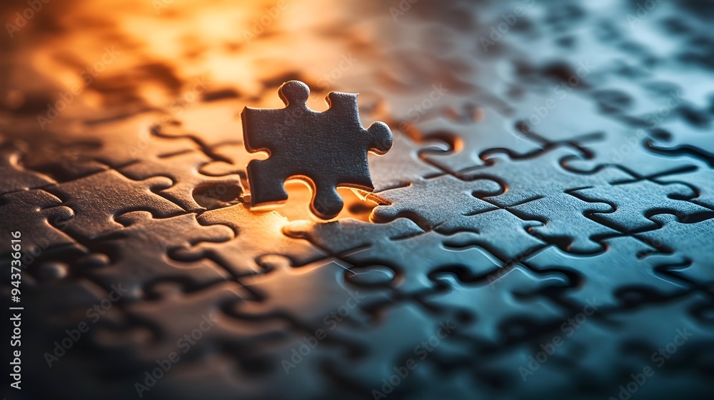 Poster puzzle piece hovering over incomplete puzzle symbolizing the final step needed to achieve completion