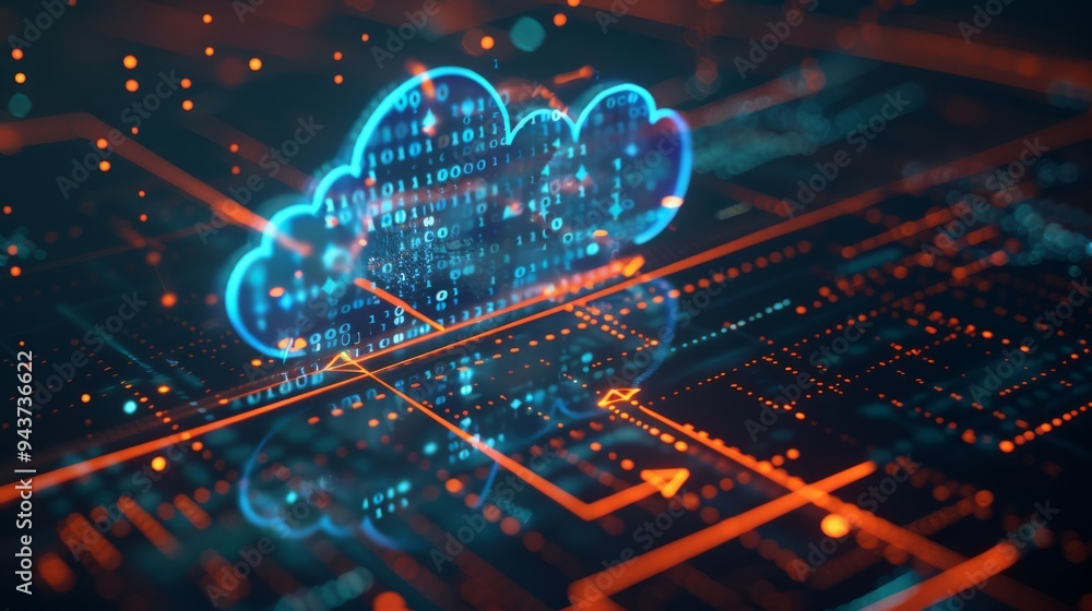 Poster Digital cloud with binary code and growth arrow