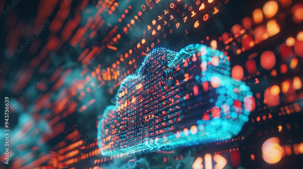 Poster Digital cloud with binary code and growth arrow