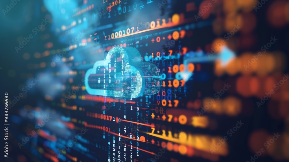 Aufkleber Digital cloud with binary code and growth arrow