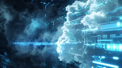 Obraz premium Digital cloud computing interface with holographic elements