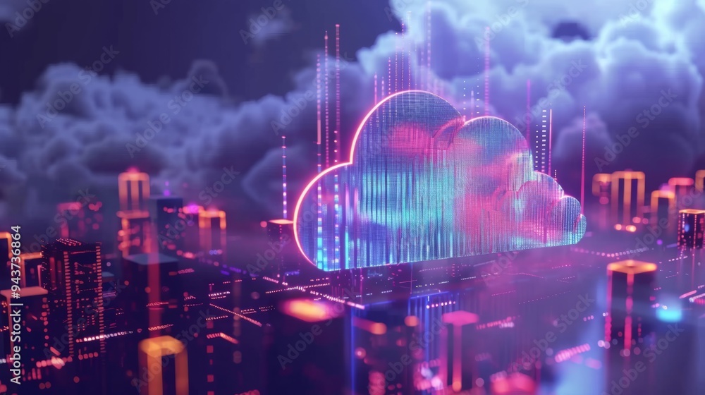Leinwandbilder digital representation of cloud computing with rising statistics