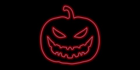 Illustration of flashing halloween pumpkin neon lights - Powered by Adobe