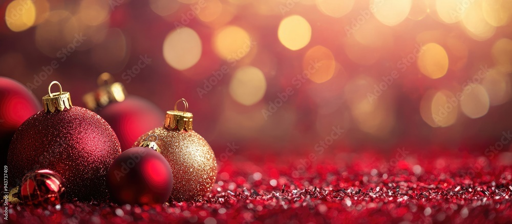 Poster Golden and red background for a Christmas greeting card. with copy space image. Place for adding text or design