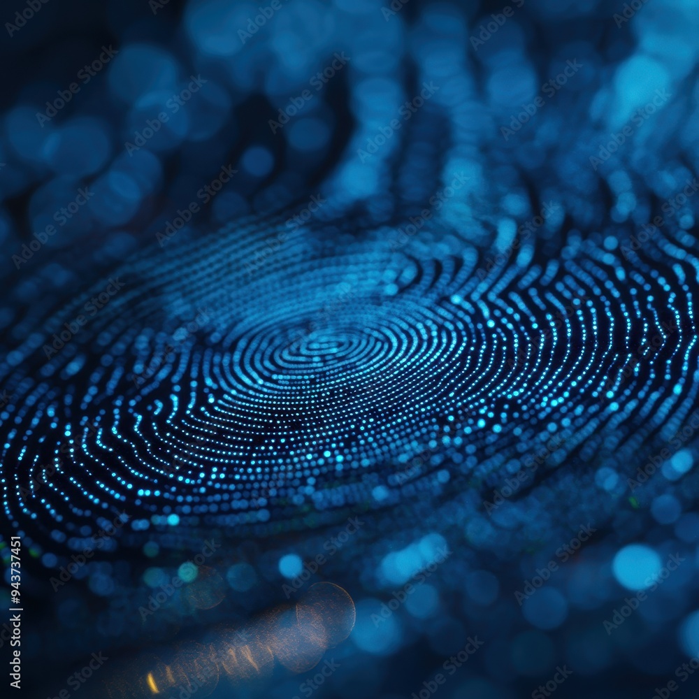Poster abstract blue fingerprint pattern for technology and security concepts.