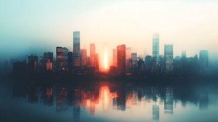 Fototapeta premium A city skyline with one building glowing brighter than the rest symbolizing individualism and standing out from the crowd The bright illuminated structure draws the eye representing a unique