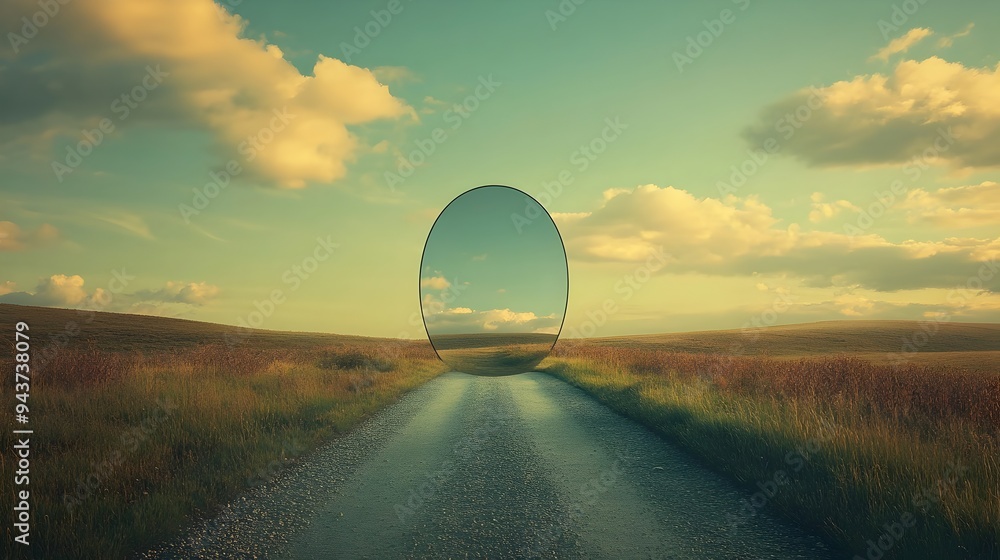 Poster road disappearing into a mirrored horizon a symbolic representation of a journey inward inviting con