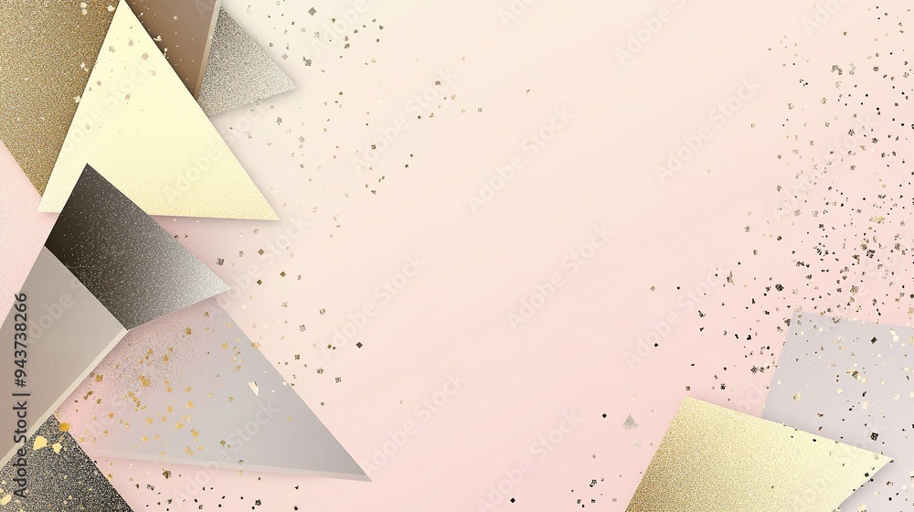 Poster abstract geometric design with triangles and sparkles on a soft pink background ideal for creative p