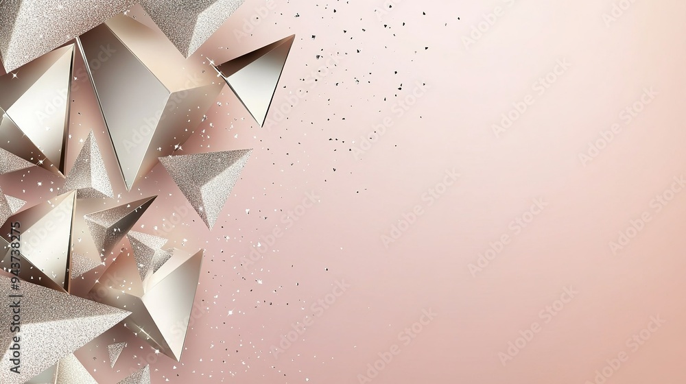 Poster abstract geometric shapes sparkling in light, creating an elegant and modern design against a soft p