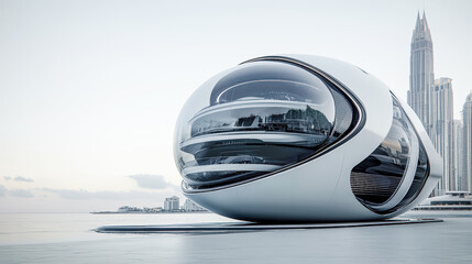 Fototapeta premium Futuristic Cruise Ship A Visionary Design of the Next-Next-Generation Cruise Liner Blending Cutting-Edge Technology with Luxurious Comfort Set Against a Majestic Oceanic Landscape