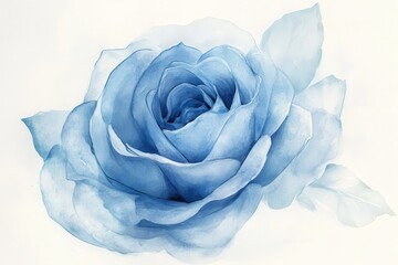Blue Watercolor Rose Flower Illustration - Floral Art Design Element