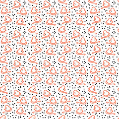 Vector seamless pattern cute pink mouses  on the white background.  Doodle hand drawn elements. Texture for print, wrapping paper, cover, decor, banners.